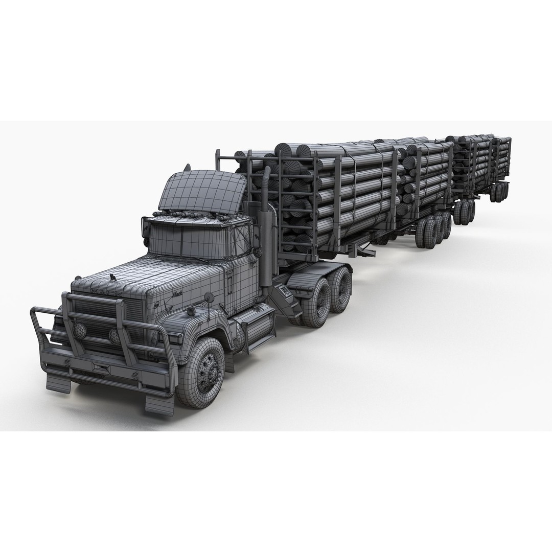 SuperLiner Logger Truck 3D Model – Low Poly Game Ready Asset, FBX - View 11