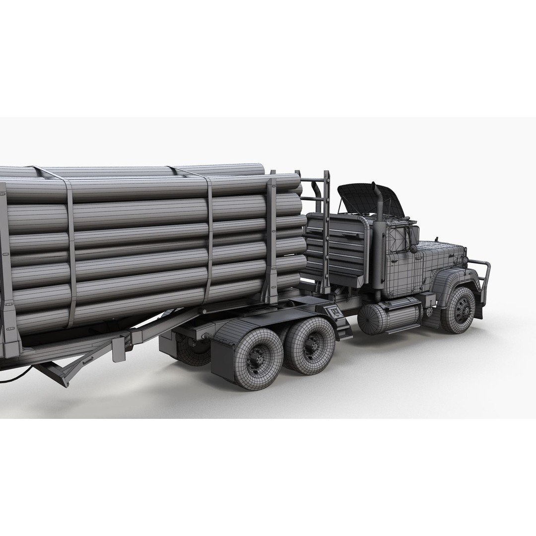 SuperLiner Logger Truck 3D Model – Low Poly Game Ready Asset, FBX - View 12