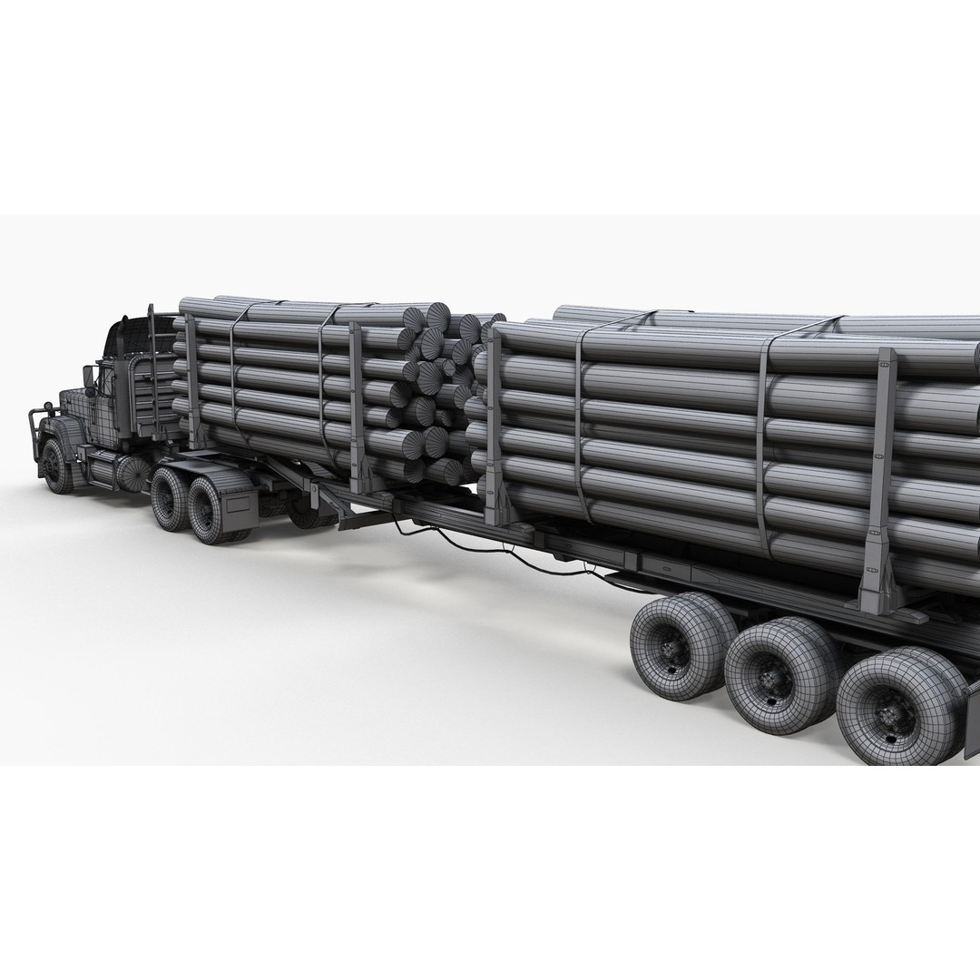 SuperLiner Logger Truck 3D Model – Low Poly Game Ready Asset, FBX - View 14