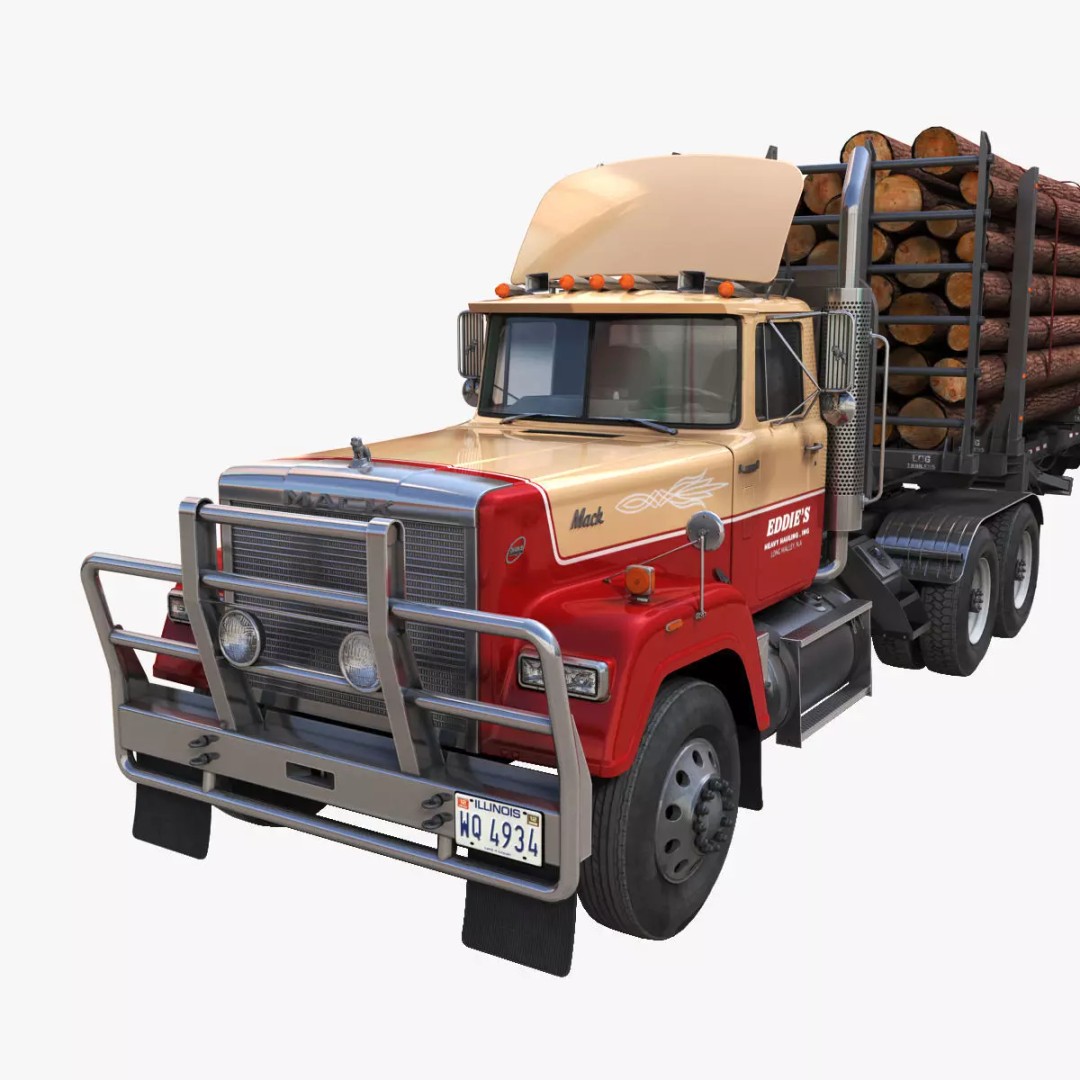 SuperLiner Logger Truck 3D Model – Low Poly Game Ready Asset, FBX - View 2