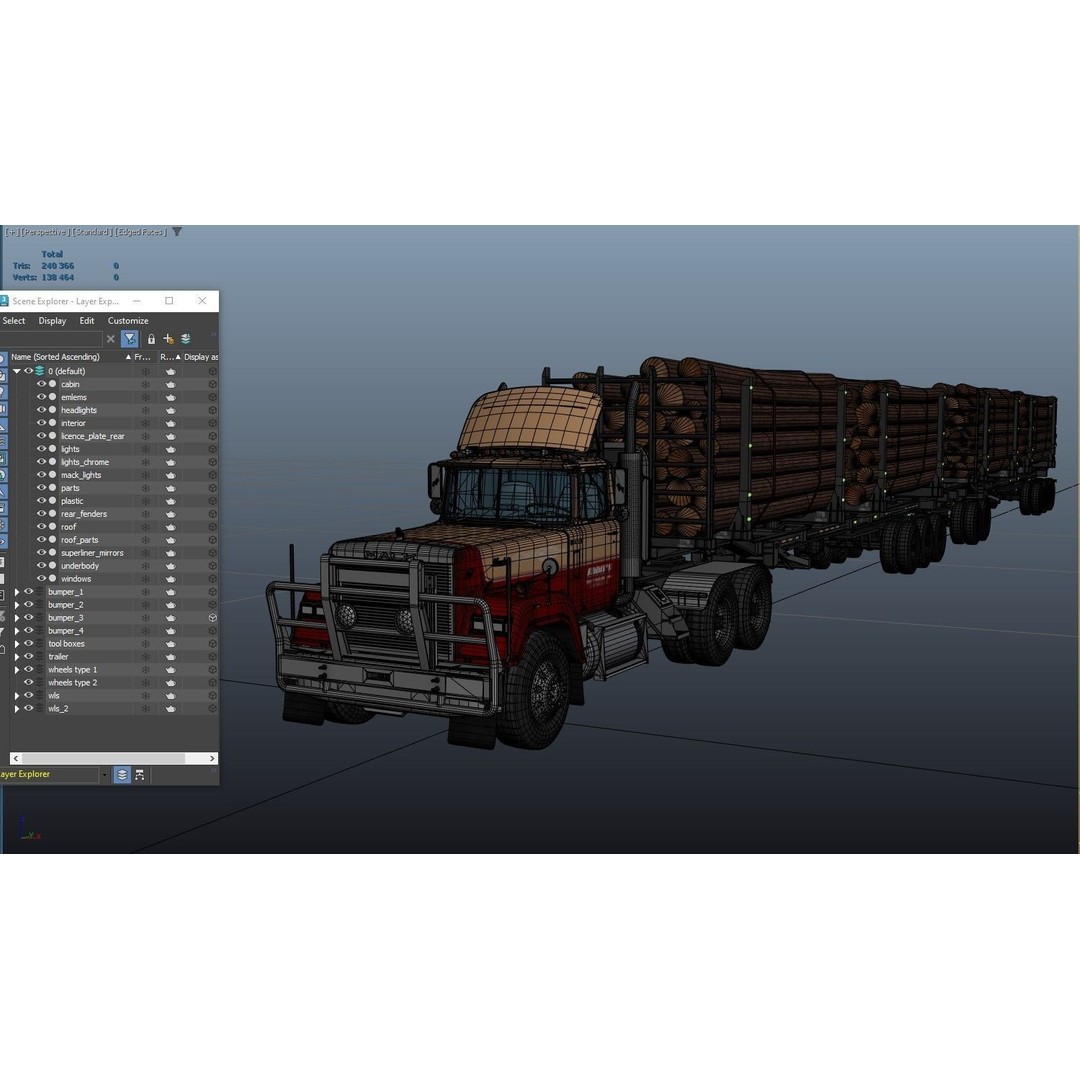 SuperLiner Logger Truck 3D Model – Low Poly Game Ready Asset, FBX - View 37