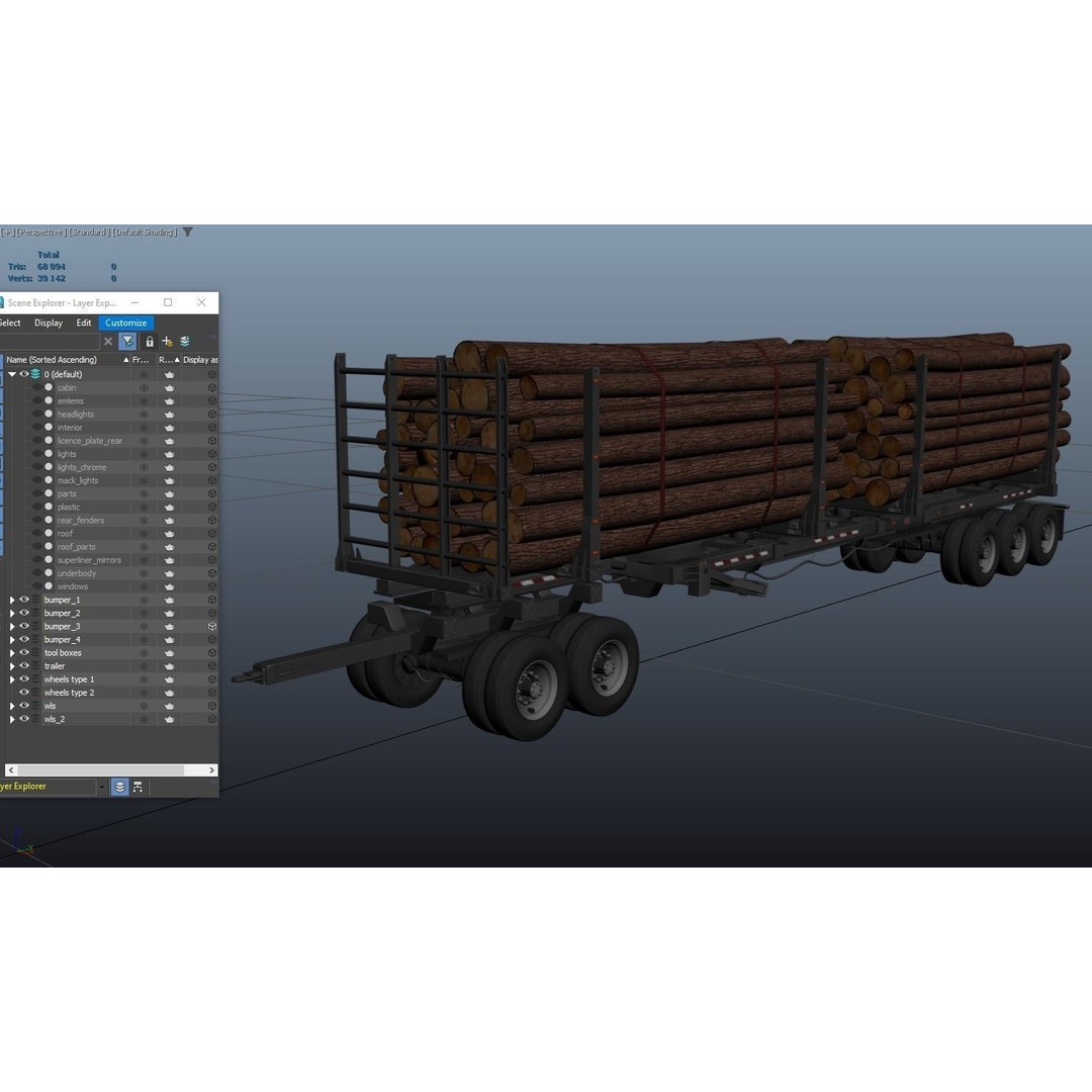 SuperLiner Logger Truck 3D Model – Low Poly Game Ready Asset, FBX - View 38