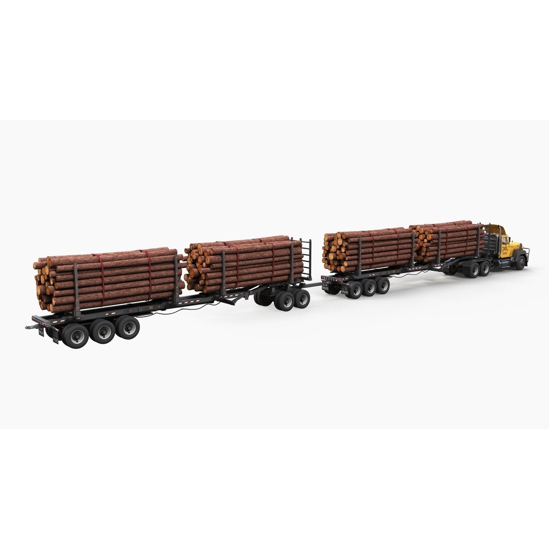 SuperLiner Logger Truck 3D Model – Low Poly Game Ready Asset, FBX - View 4