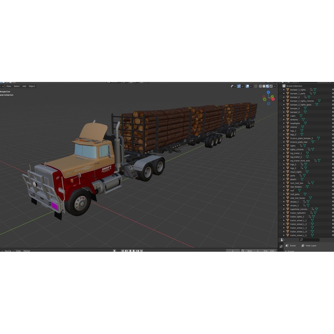 SuperLiner Logger Truck 3D Model – Low Poly Game Ready Asset, FBX - View 47