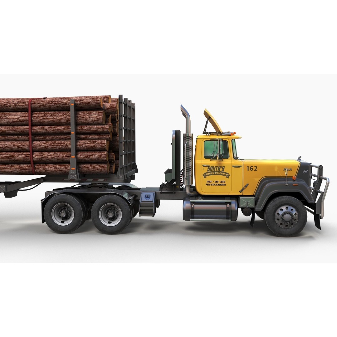 SuperLiner Logger Truck 3D Model – Low Poly Game Ready Asset, FBX - View 5