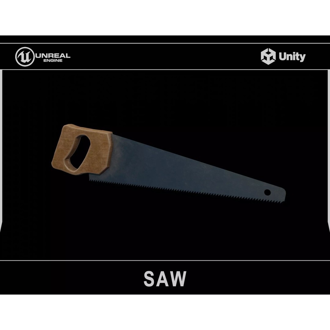 Hand Saw 3D Model – Low Poly PBR Tool for Unity & Unreal - View 2