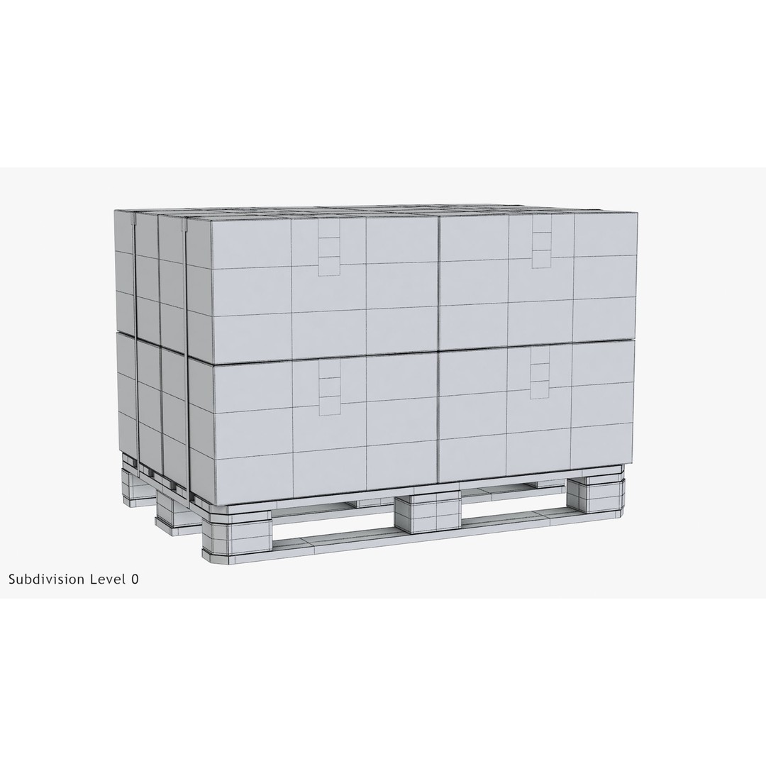 Pallet with Boxes 3D Model – Low Poly Industrial Asset, FBX - View 14