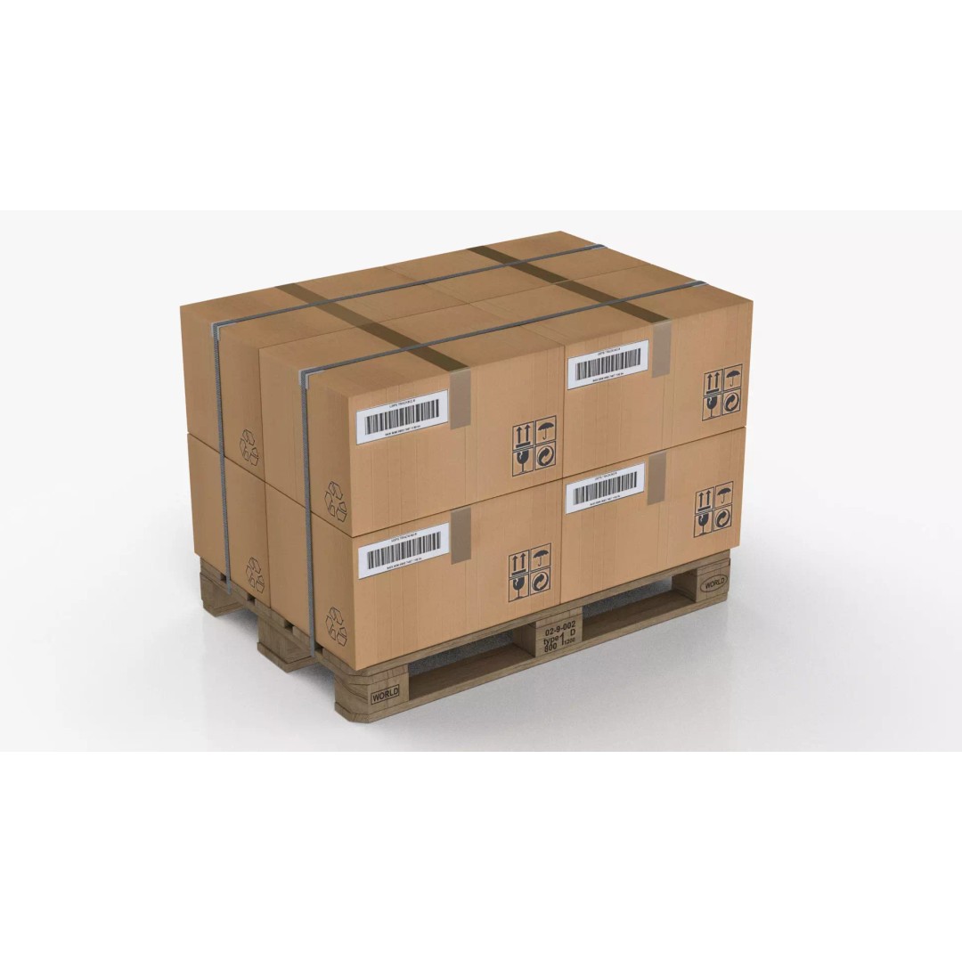 Pallet with Boxes 3D Model – Low Poly Industrial Asset, FBX - View 2