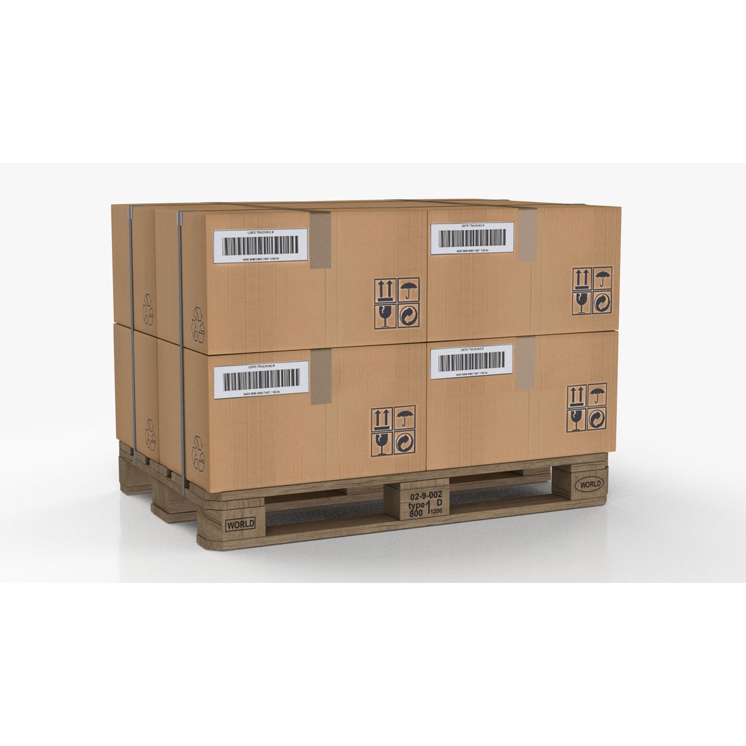 Pallet with Boxes 3D Model – Low Poly Industrial Asset, FBX - View 3