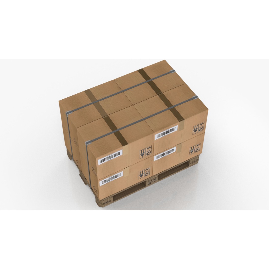 Pallet with Boxes 3D Model – Low Poly Industrial Asset, FBX - View 4