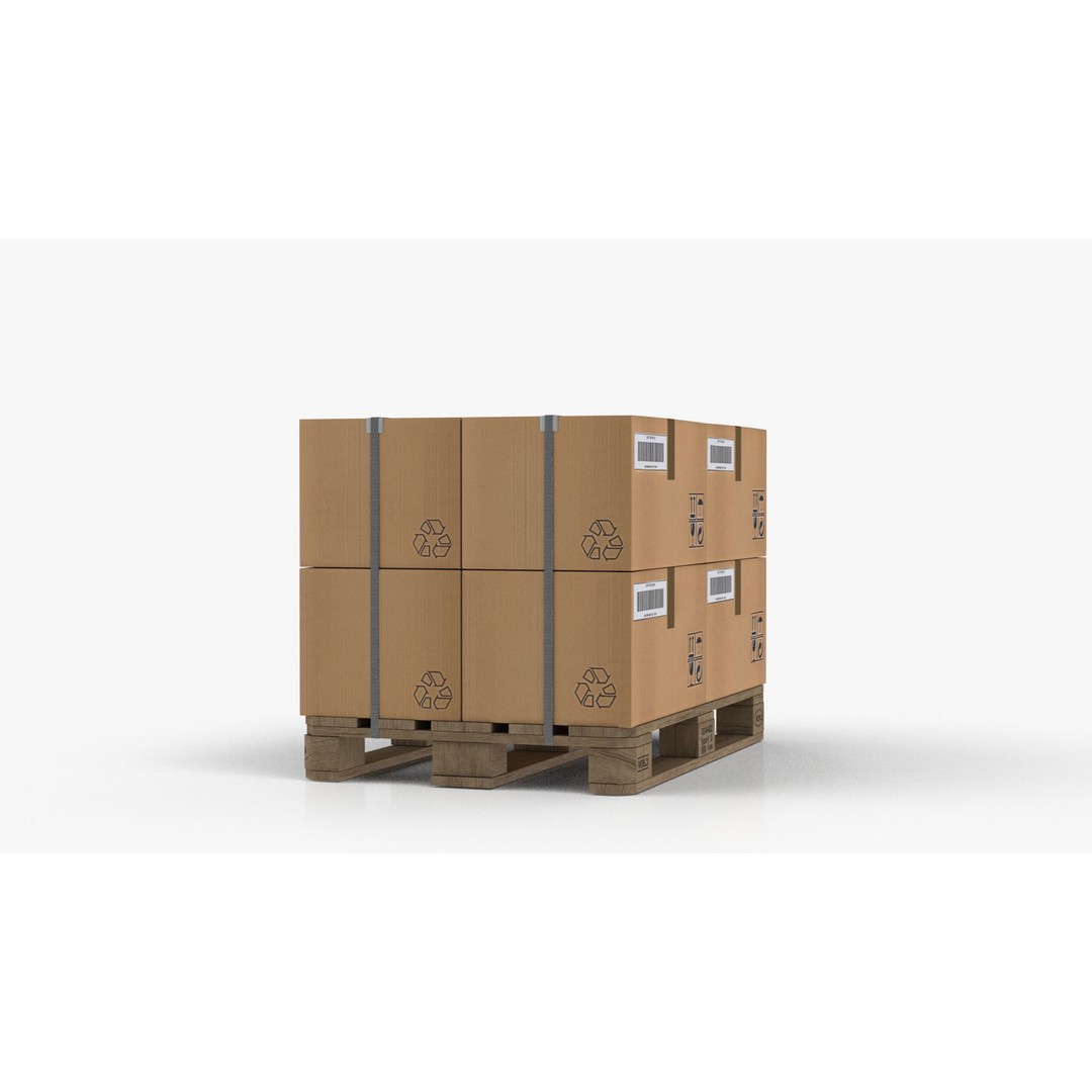 Pallet with Boxes 3D Model – Low Poly Industrial Asset, FBX - View 5