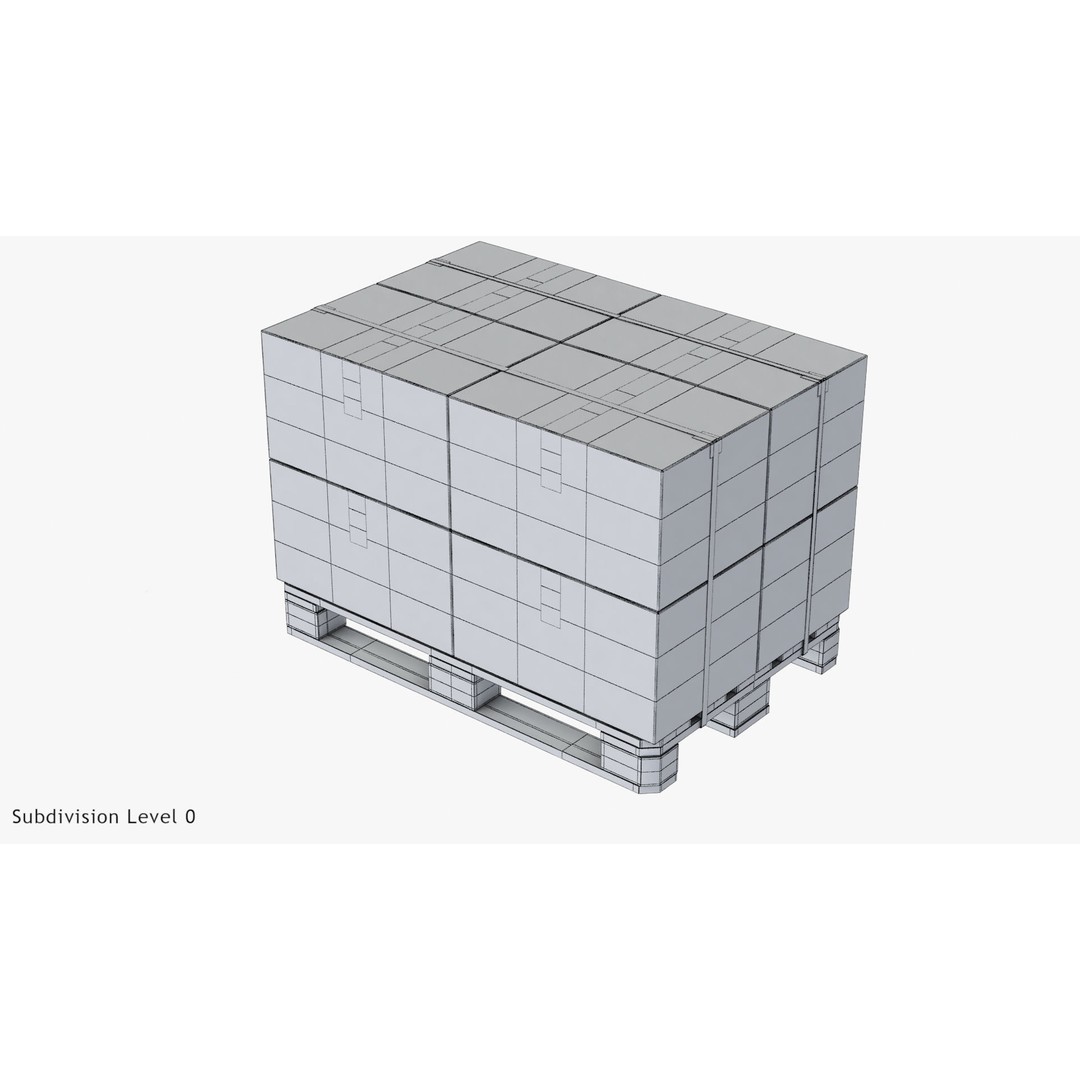 Pallet with Boxes 3D Model – Low Poly Industrial Asset, FBX - View 9