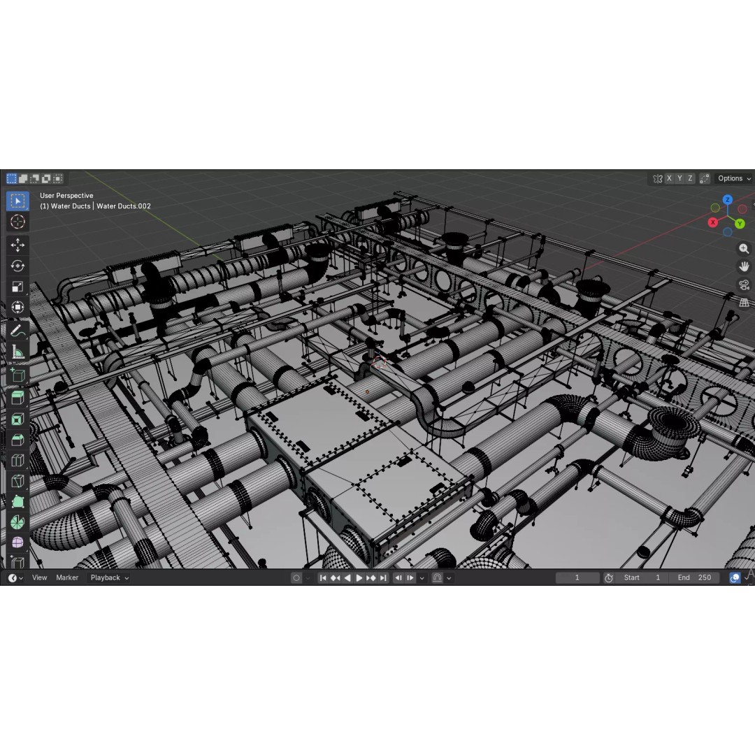 Industrial HVAC Ceiling System 3D Model – Low Poly PBR Asset for Archviz - View 11