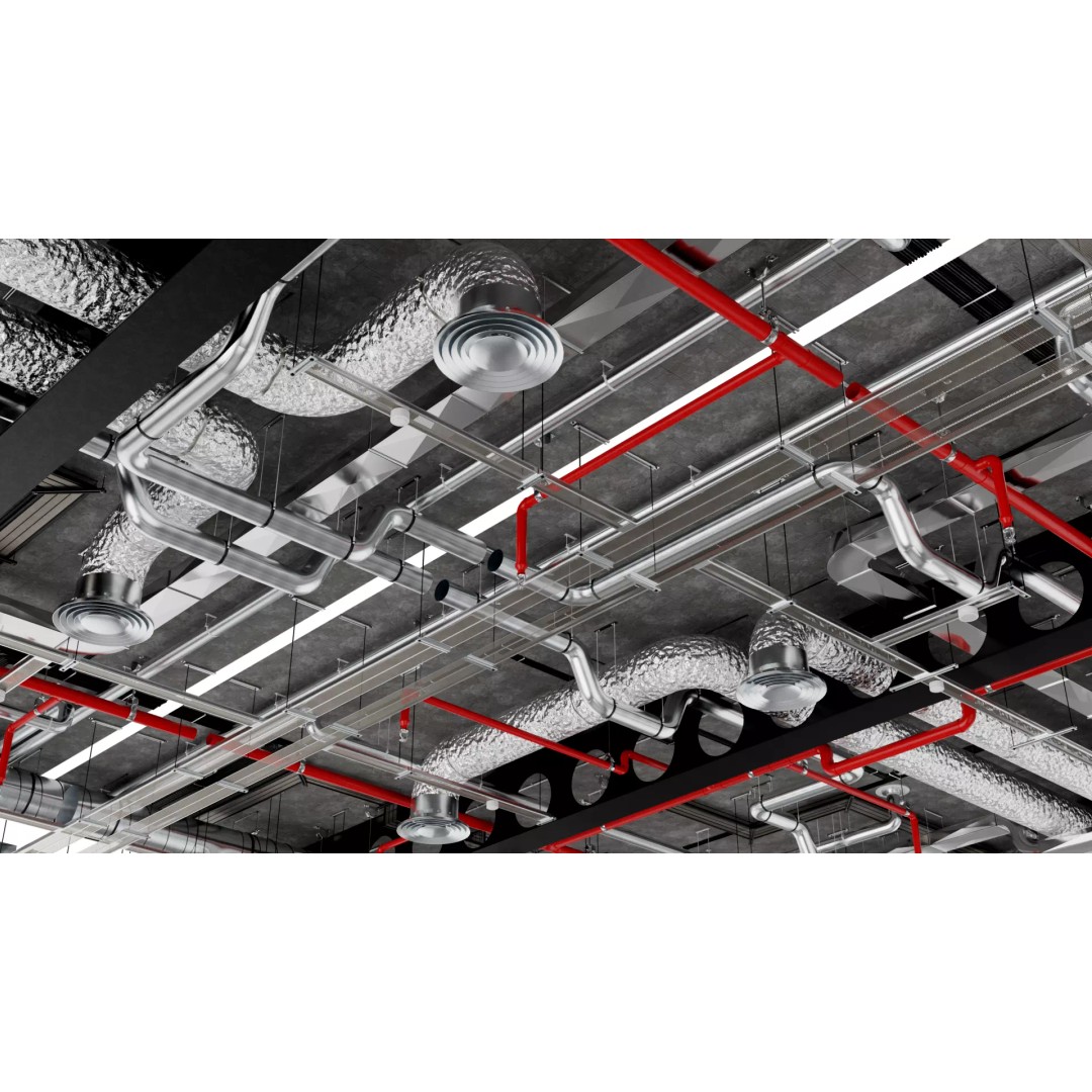 Industrial HVAC Ceiling System 3D Model – Low Poly PBR Asset for Archviz - View 2