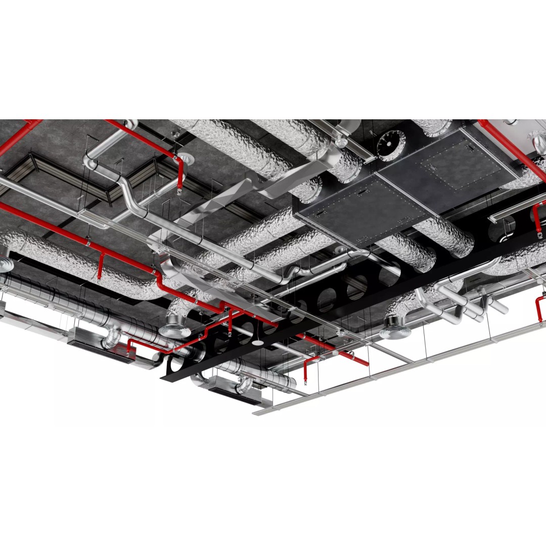 Industrial HVAC Ceiling System 3D Model – Low Poly PBR Asset for Archviz - View 3