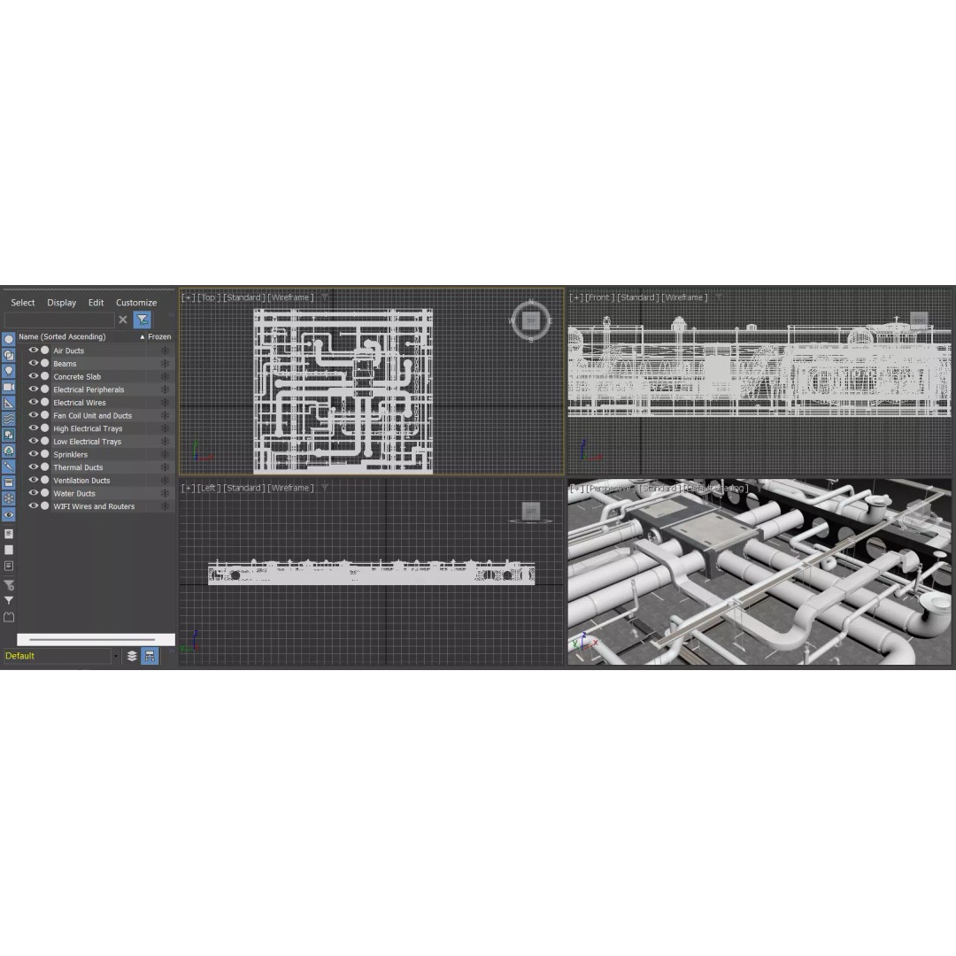 Industrial HVAC Ceiling System 3D Model – Low Poly PBR Asset for Archviz - View 9