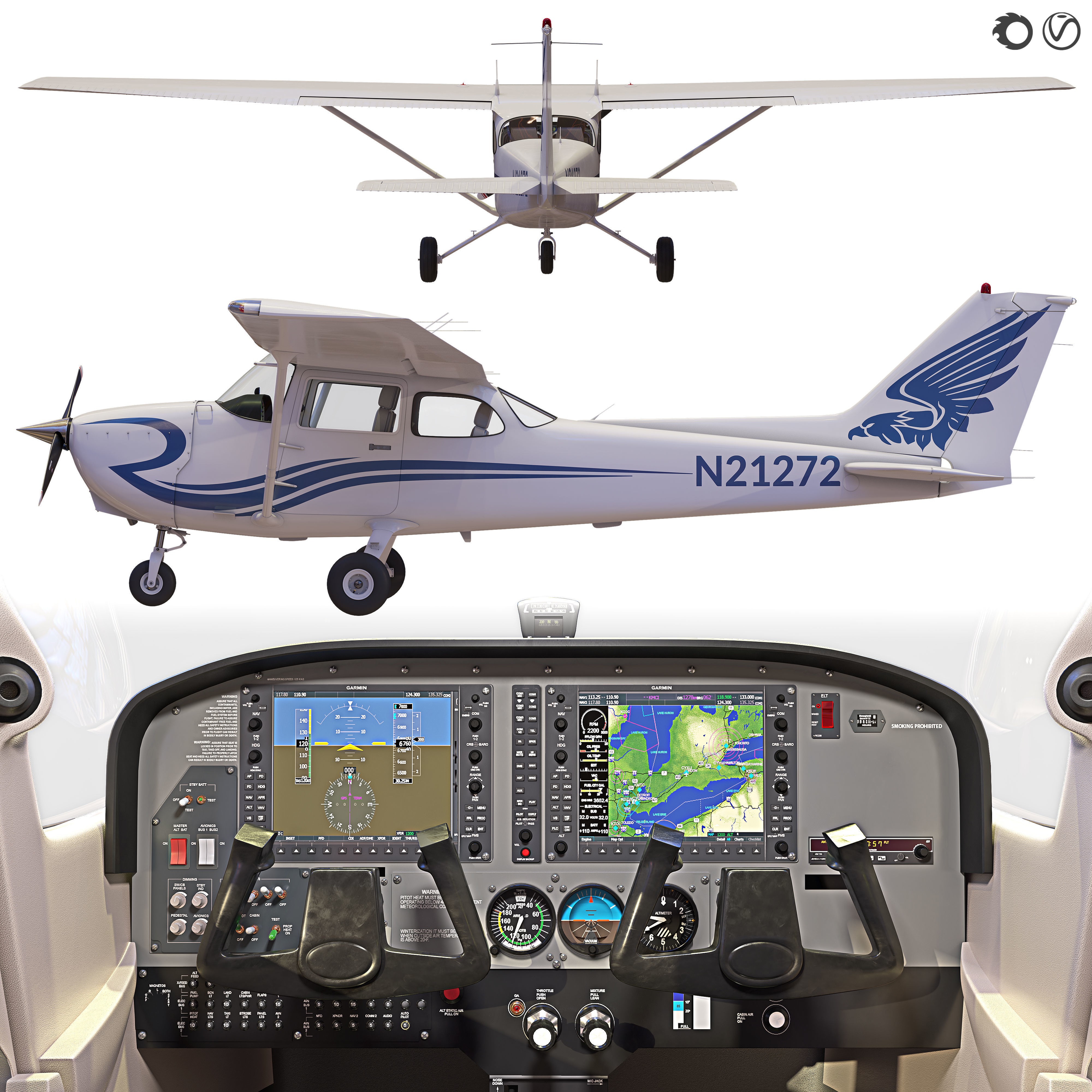 Cessna 172 - Game-Ready 3D Model - View 5