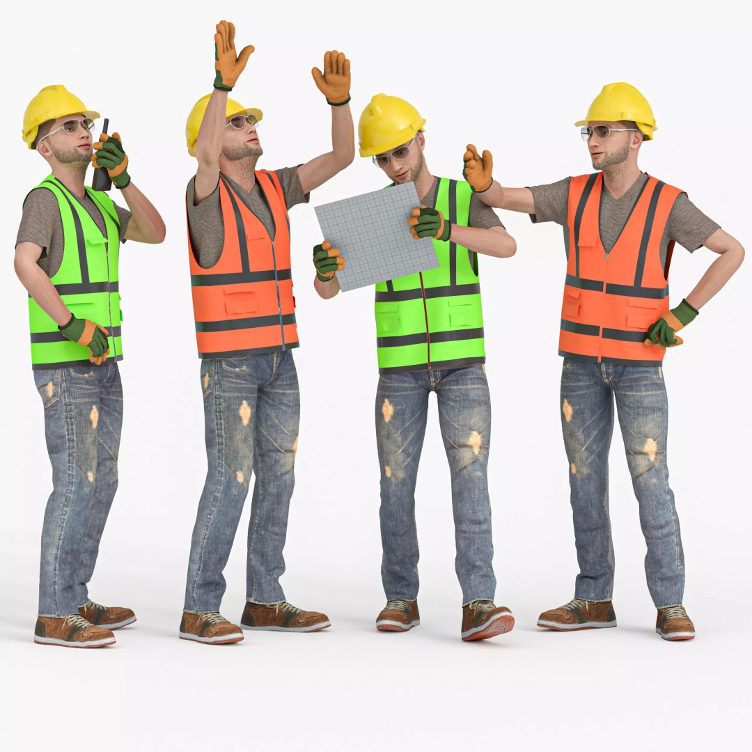 Realistic Construction Worker Outfit 3D Model – Low Poly PPE Set, FBX - View 2