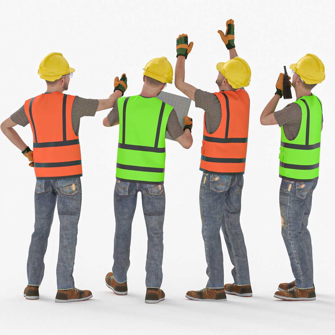 Realistic Construction Worker Outfit 3D Model – Low Poly PPE Set, FBX - View 3