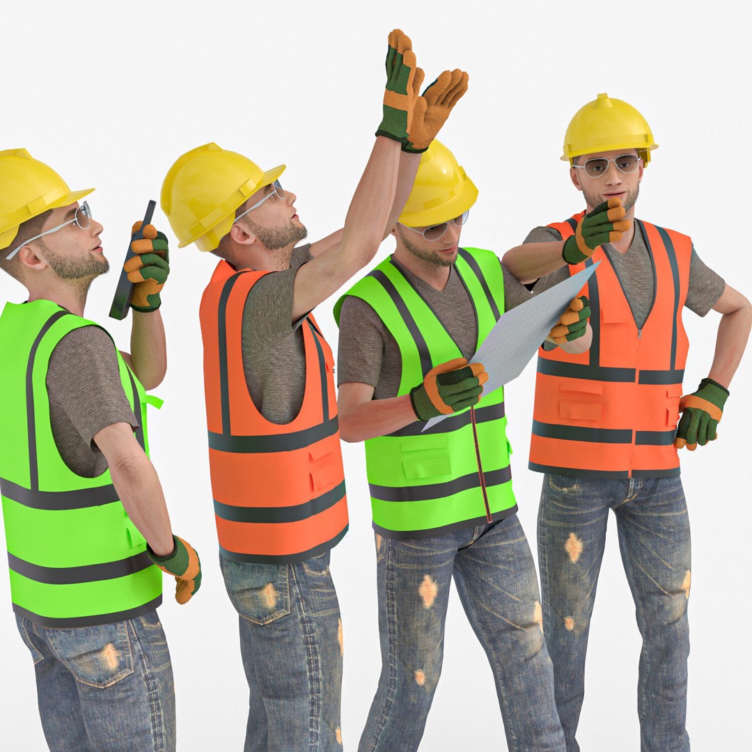Realistic Construction Worker Outfit 3D Model – Low Poly PPE Set, FBX - View 4