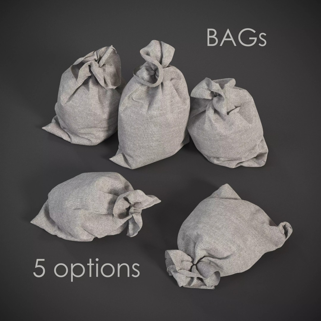 Sack 3D Model – Low Poly Industrial Bag, FBX, PBR Textures - View 2