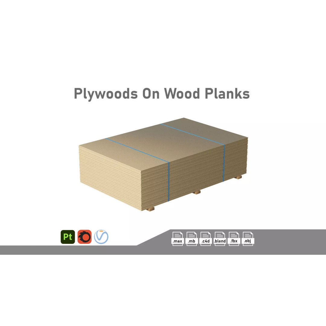 Stack of Plywoods 3D Model – Game Ready PBR Asset, FBX, OBJ - View 2