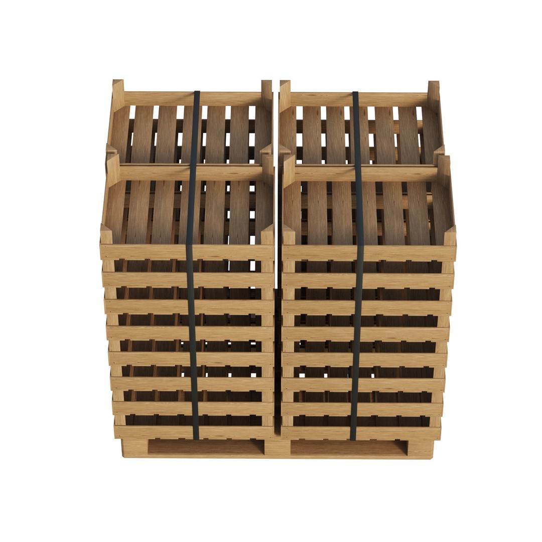 Wooden Fruit Crates 3D Model – PBR Textured, Game Ready, FBX - View 10