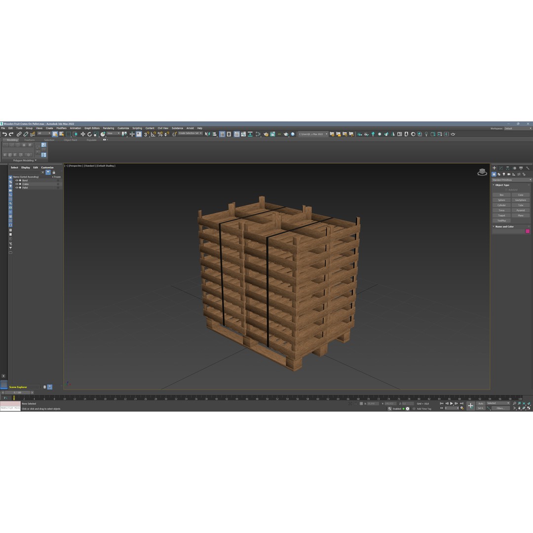 Wooden Fruit Crates 3D Model – PBR Textured, Game Ready, FBX - View 14