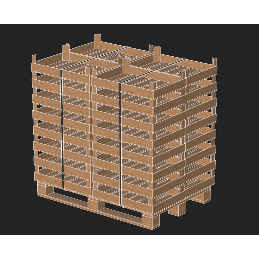 Wooden Fruit Crates 3D Model – PBR Textured, Game Ready, FBX - View 16
