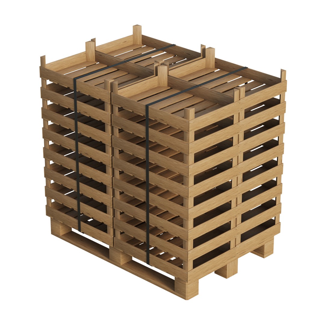Wooden Fruit Crates 3D Model – PBR Textured, Game Ready, FBX - View 3
