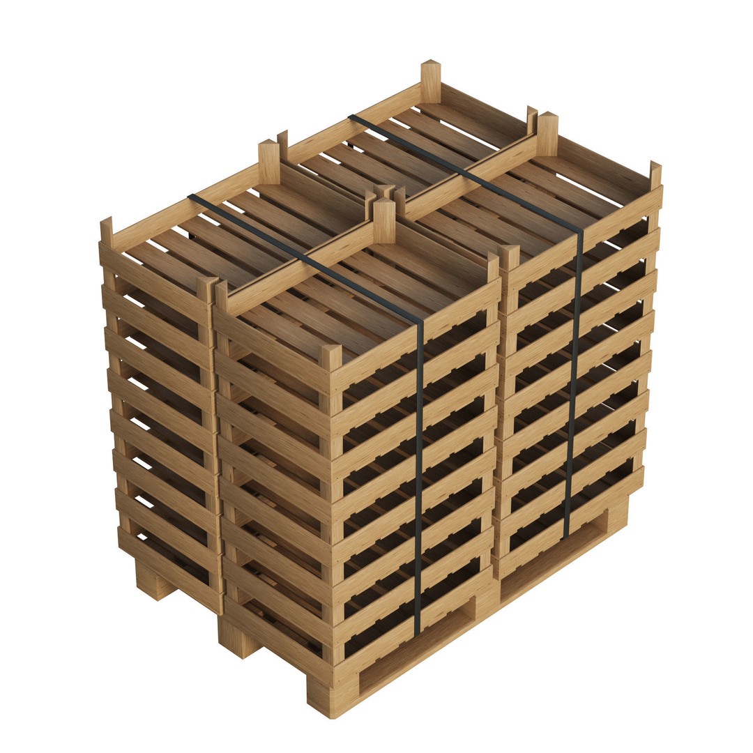 Wooden Fruit Crates 3D Model – PBR Textured, Game Ready, FBX - View 7