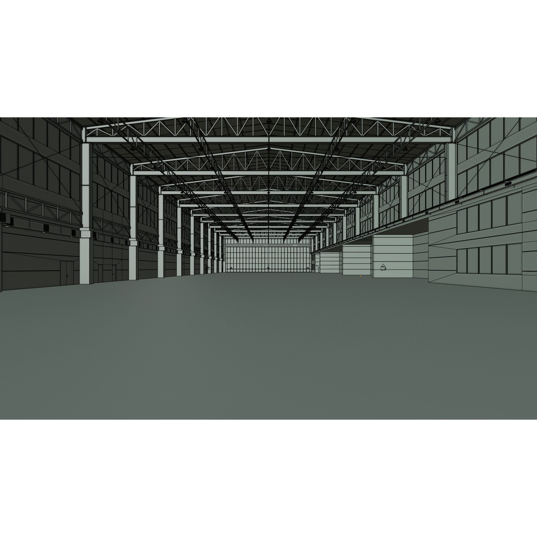 Airplane Hangar 3D Model – Low Poly Interior Scene, FBX, OBJ - View 12