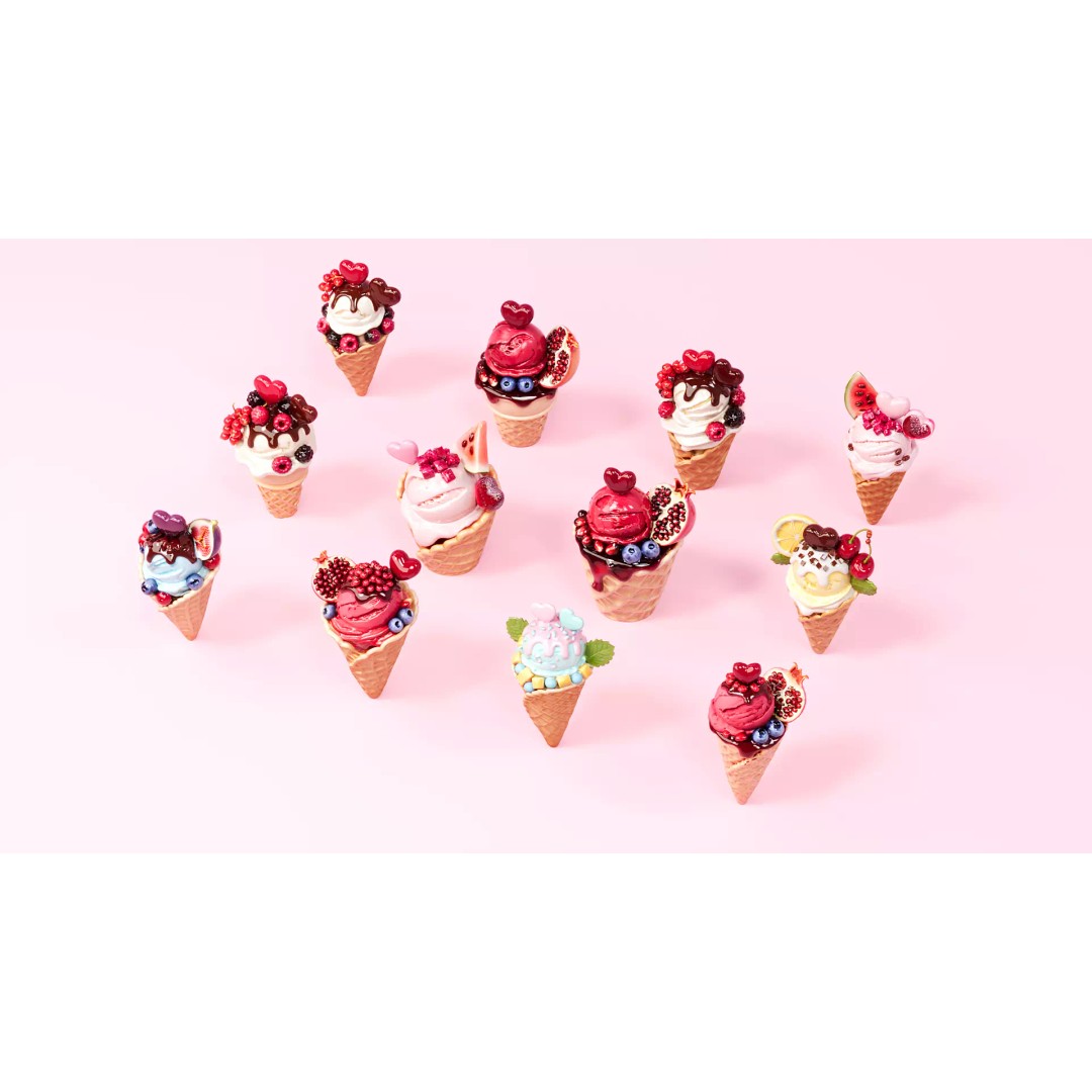 Valentine Day Fruit Ice Cream 3D Model – PBR Textured Asset, FBX, OBJ - View 3