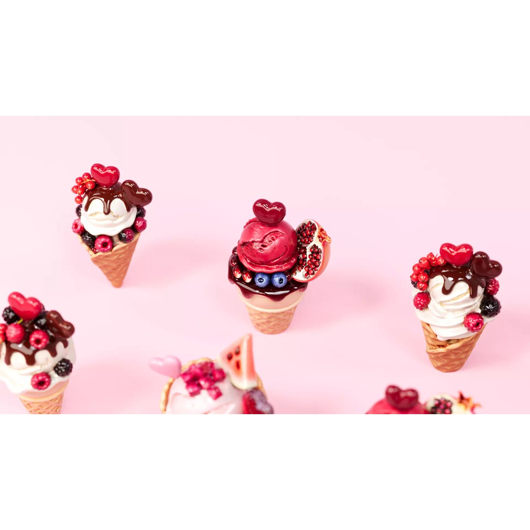 Valentine Day Fruit Ice Cream 3D Model – PBR Textured Asset, FBX, OBJ - View 4