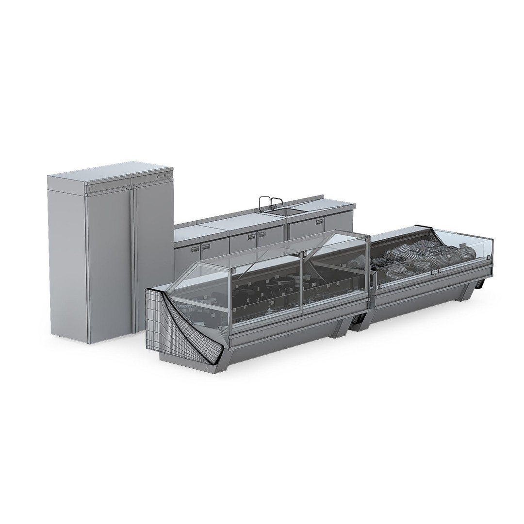 Grocery Store Showcases 3D Model – Supermarket Display Set, FBX, OBJ