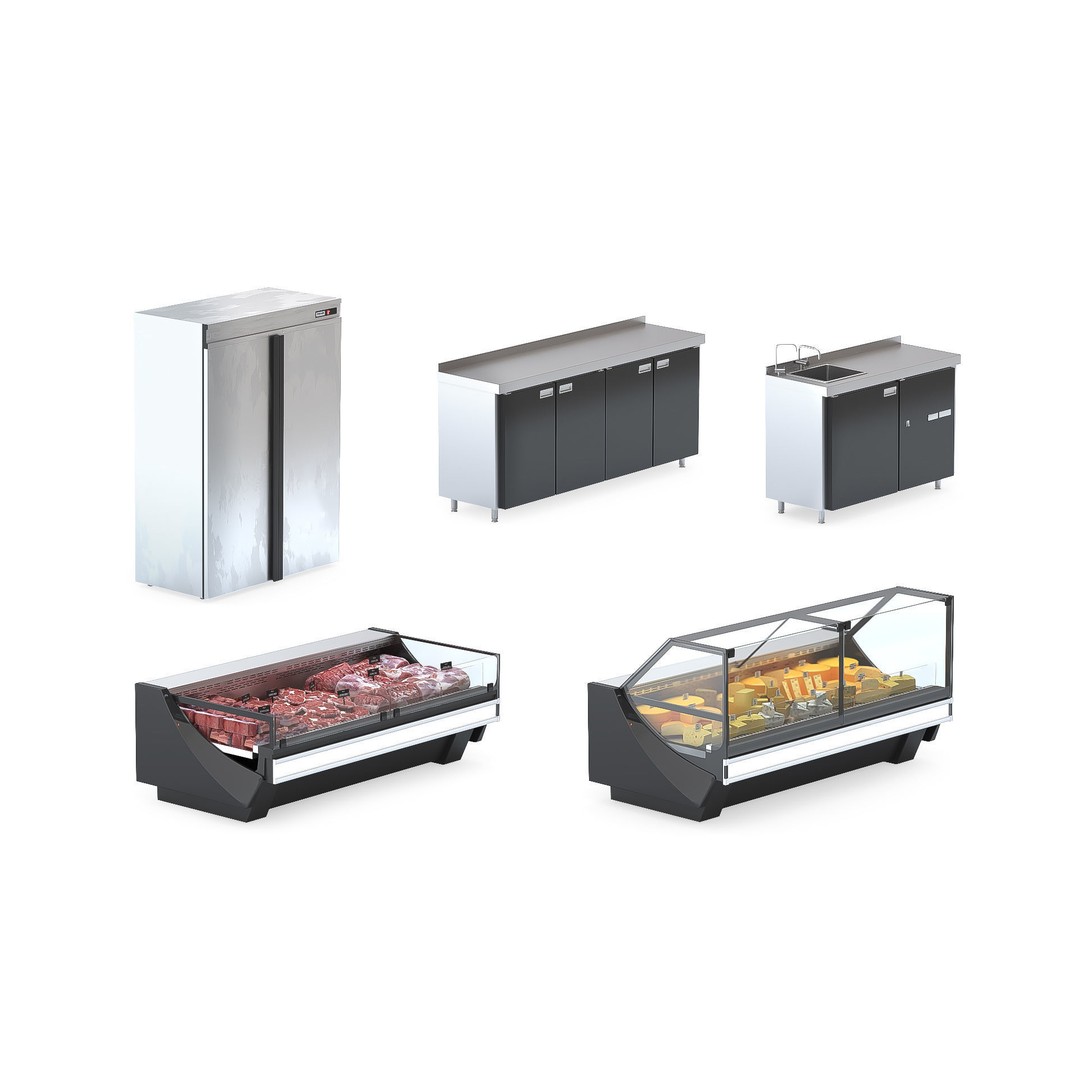 Grocery Store Showcases 3D Model – Supermarket Display Set, FBX, OBJ - View 6