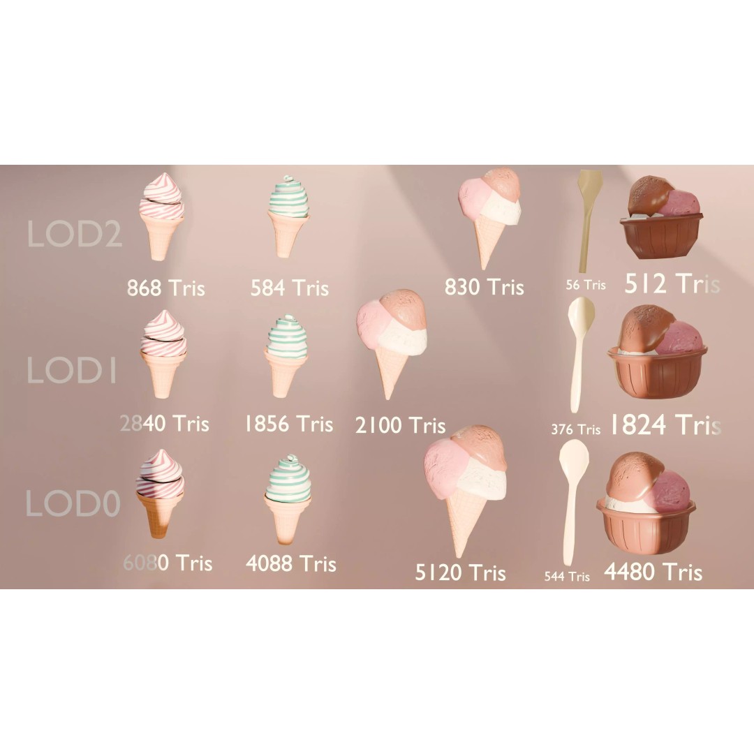 Modular Ice Cream Pack 3D Model – Low Poly Game Ready, FBX - View 2