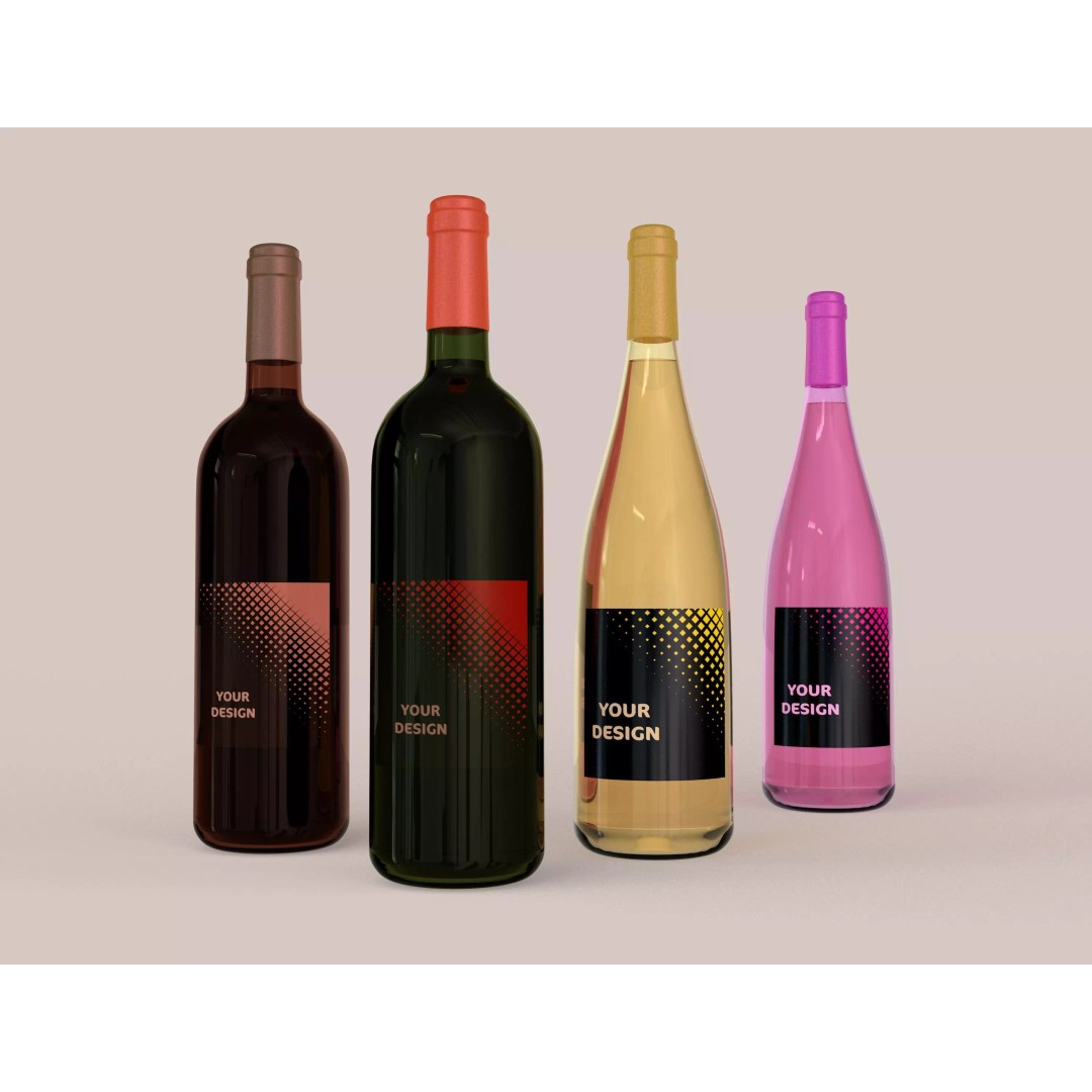 Wine Bottles 3D Model – Realistic Glass Beverage Asset, FBX, OBJ - View 2