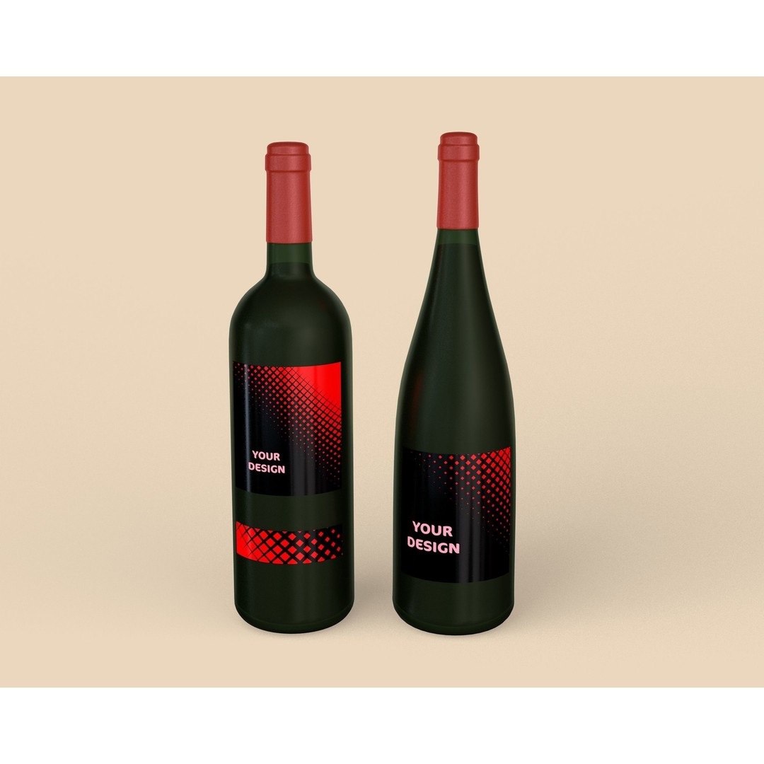 Wine Bottles 3D Model – Realistic Glass Beverage Asset, FBX, OBJ - View 3