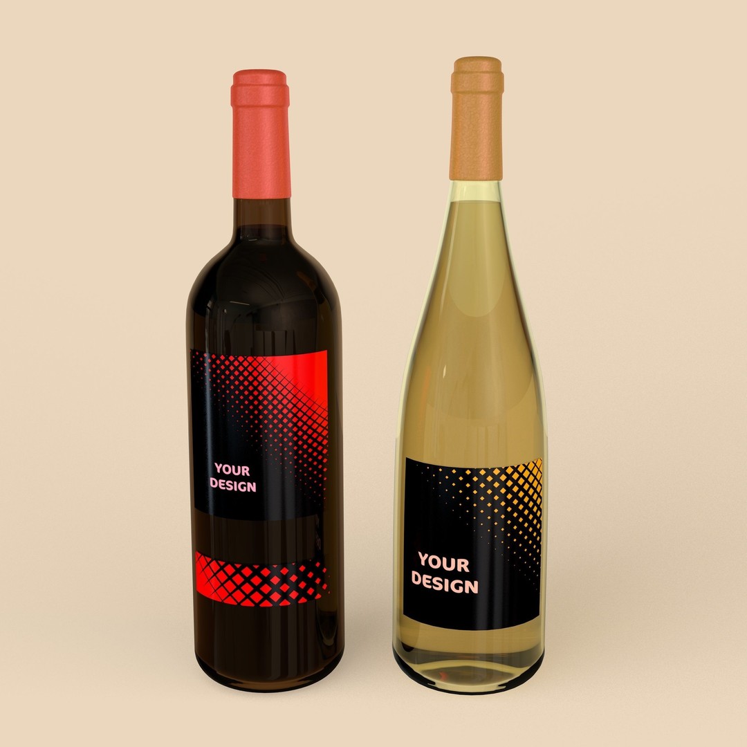 Wine Bottles 3D Model – Realistic Glass Beverage Asset, FBX, OBJ - View 4