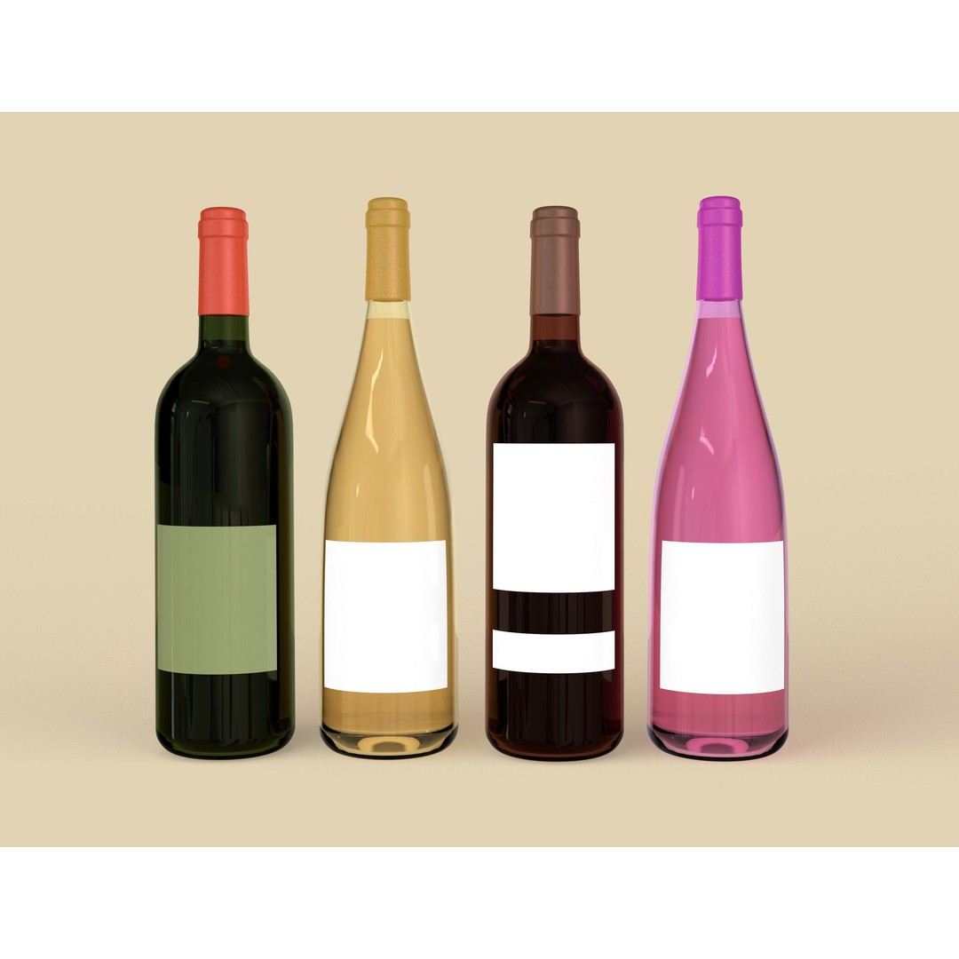 Wine Bottles 3D Model – Realistic Glass Beverage Asset, FBX, OBJ - View 7