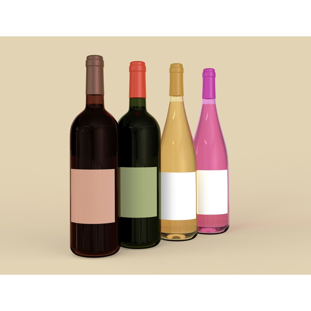 Wine Bottles 3D Model – Realistic Glass Beverage Asset, FBX, OBJ - View 8