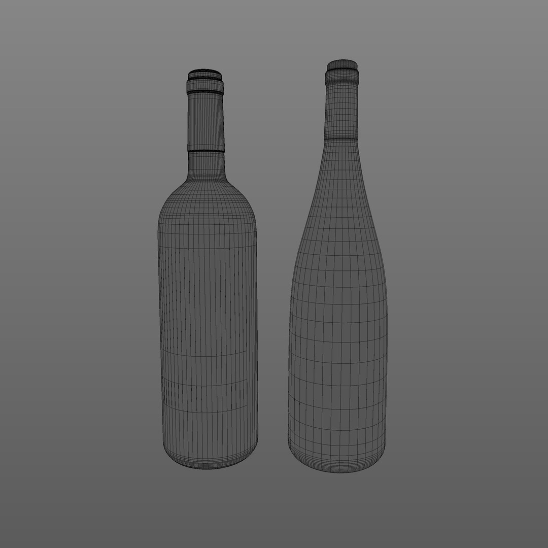 Wine Bottles 3D Model – Realistic Glass Beverage Asset, FBX, OBJ - View 9
