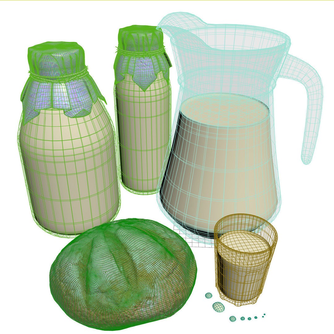 Milk with Village Bread 3D Model – High Poly Food Asset, FBX