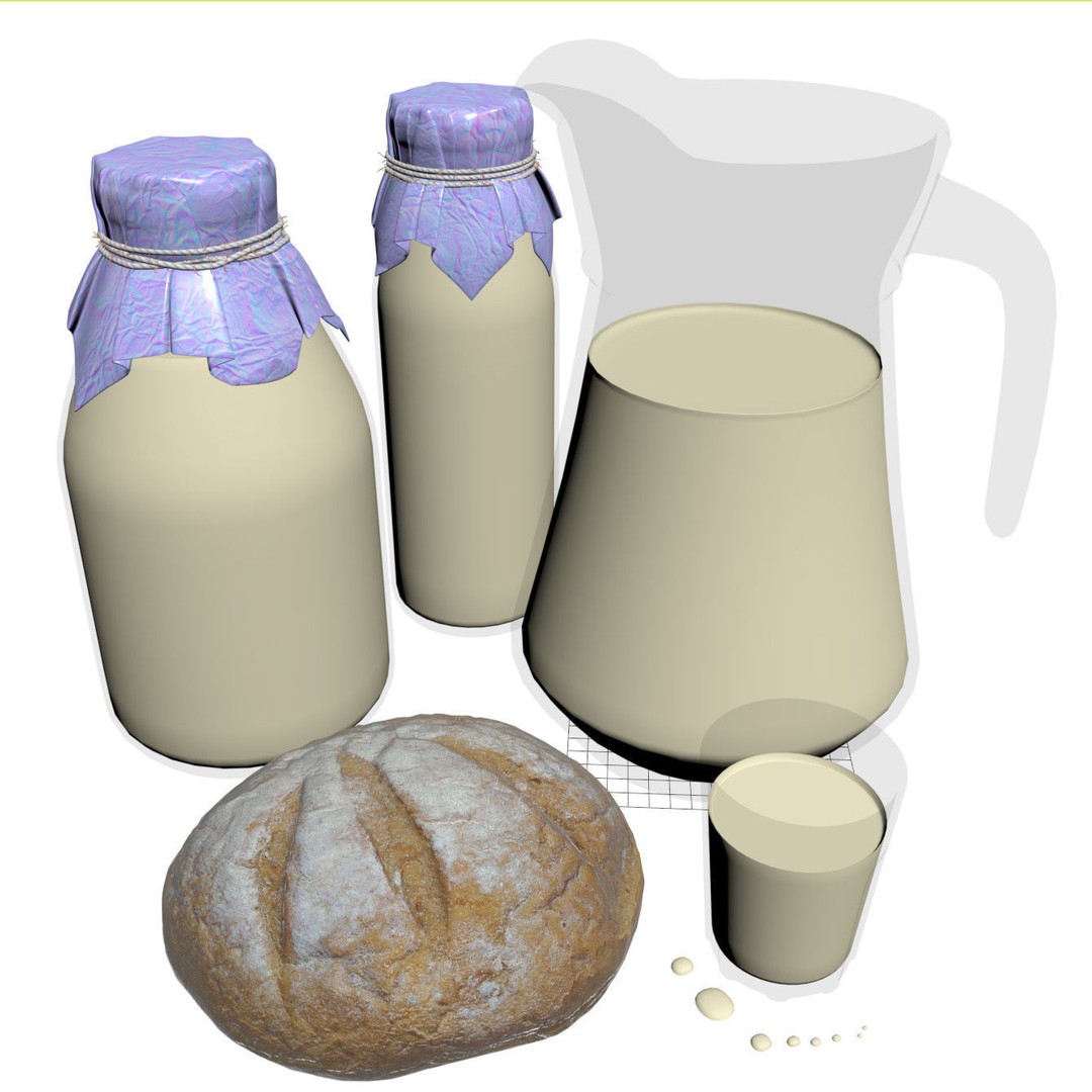Milk with Village Bread 3D Model – High Poly Food Asset, FBX - View 10