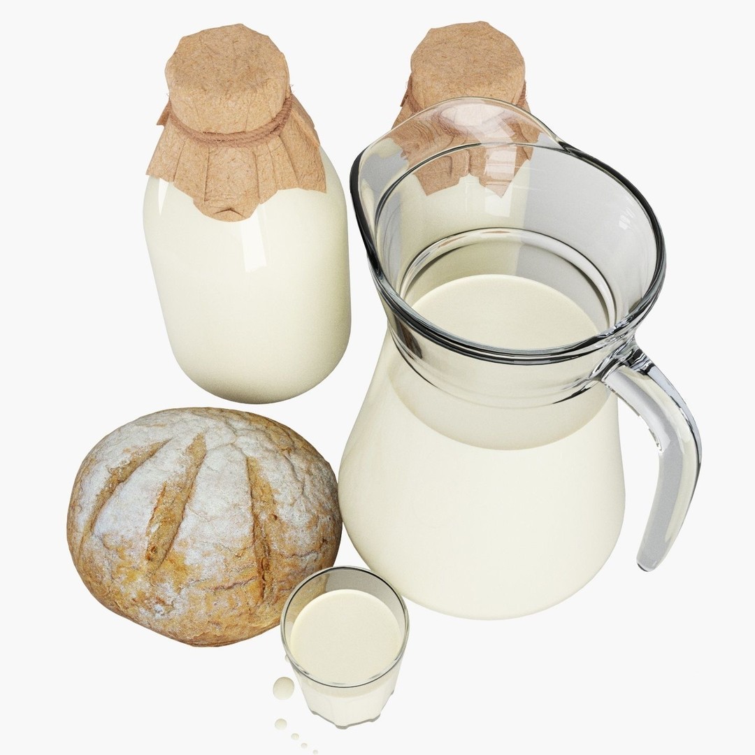 Milk with Village Bread 3D Model – High Poly Food Asset, FBX - View 5
