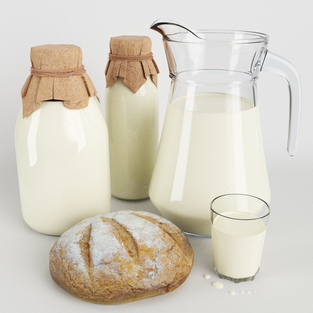 Milk with Village Bread 3D Model – High Poly Food Asset, FBX - View 6