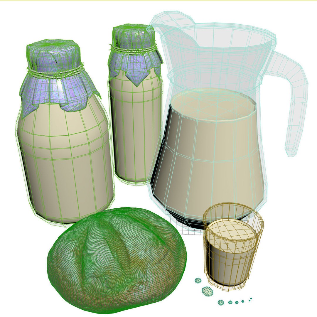 Milk with Village Bread 3D Model – High Poly Food Asset, FBX - View 7