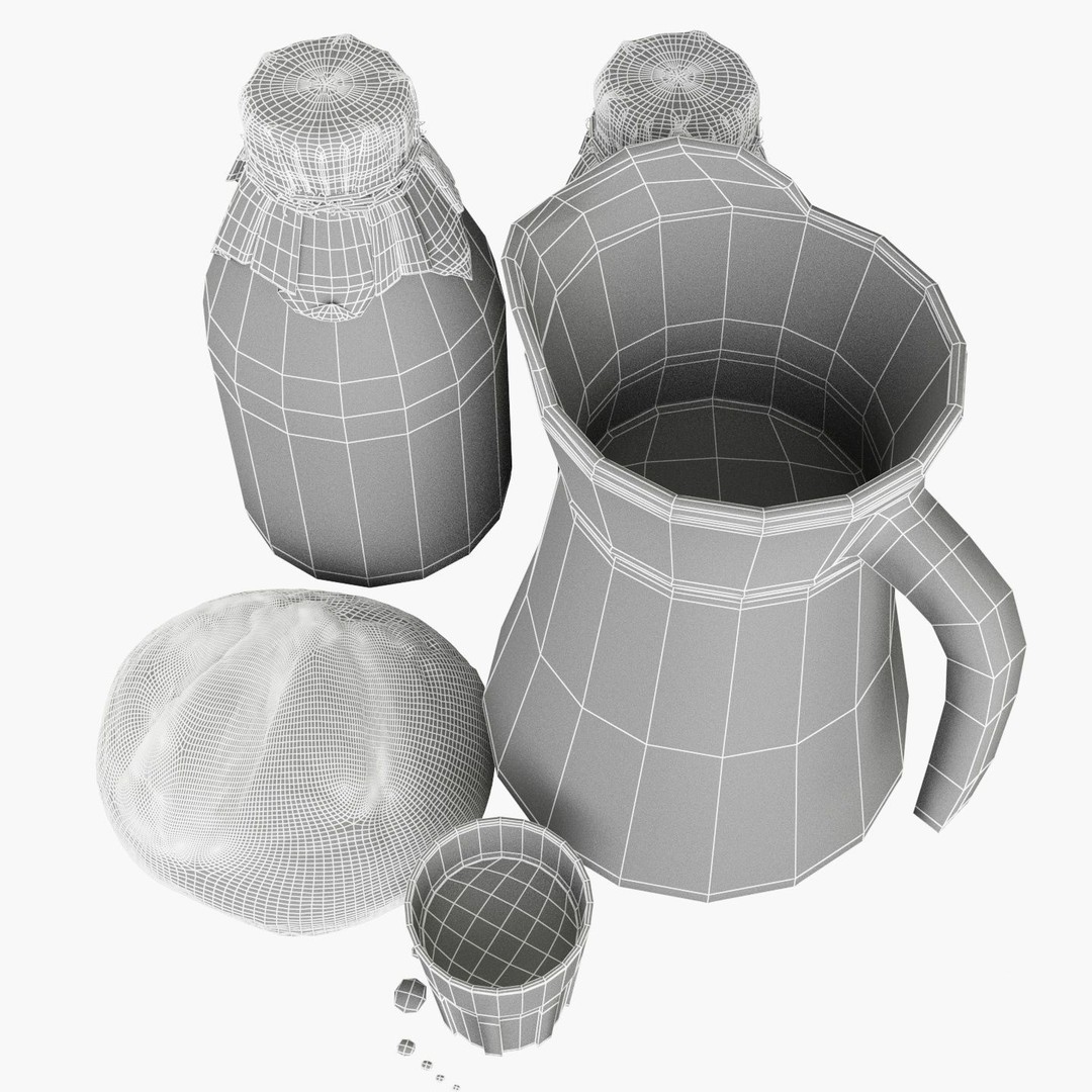 Milk with Village Bread 3D Model – High Poly Food Asset, FBX - View 8