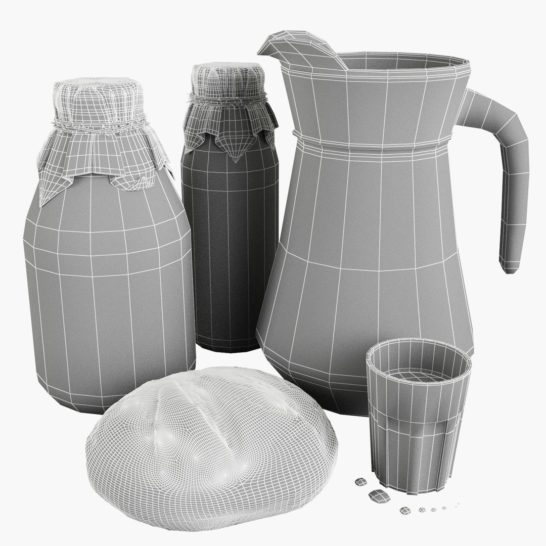 Milk with Village Bread 3D Model – High Poly Food Asset, FBX - View 9